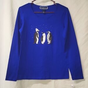 NWT Christmas Penguin Karen Scott Long Sleeve Shirt
